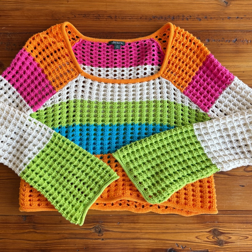 Wild Fable Target Pointelle Crochet Sweater Bright Color Square Neck Top X Small